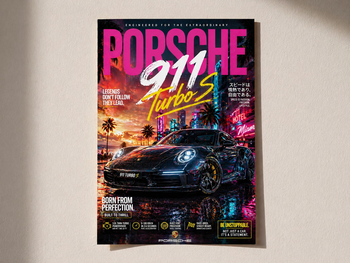 Porsche 911 Turbo S Neon Edition Poster