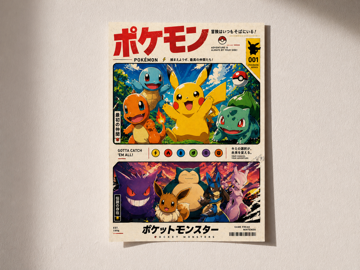 Retro Pokémon Poster – Premium Japanese Anime Poster
