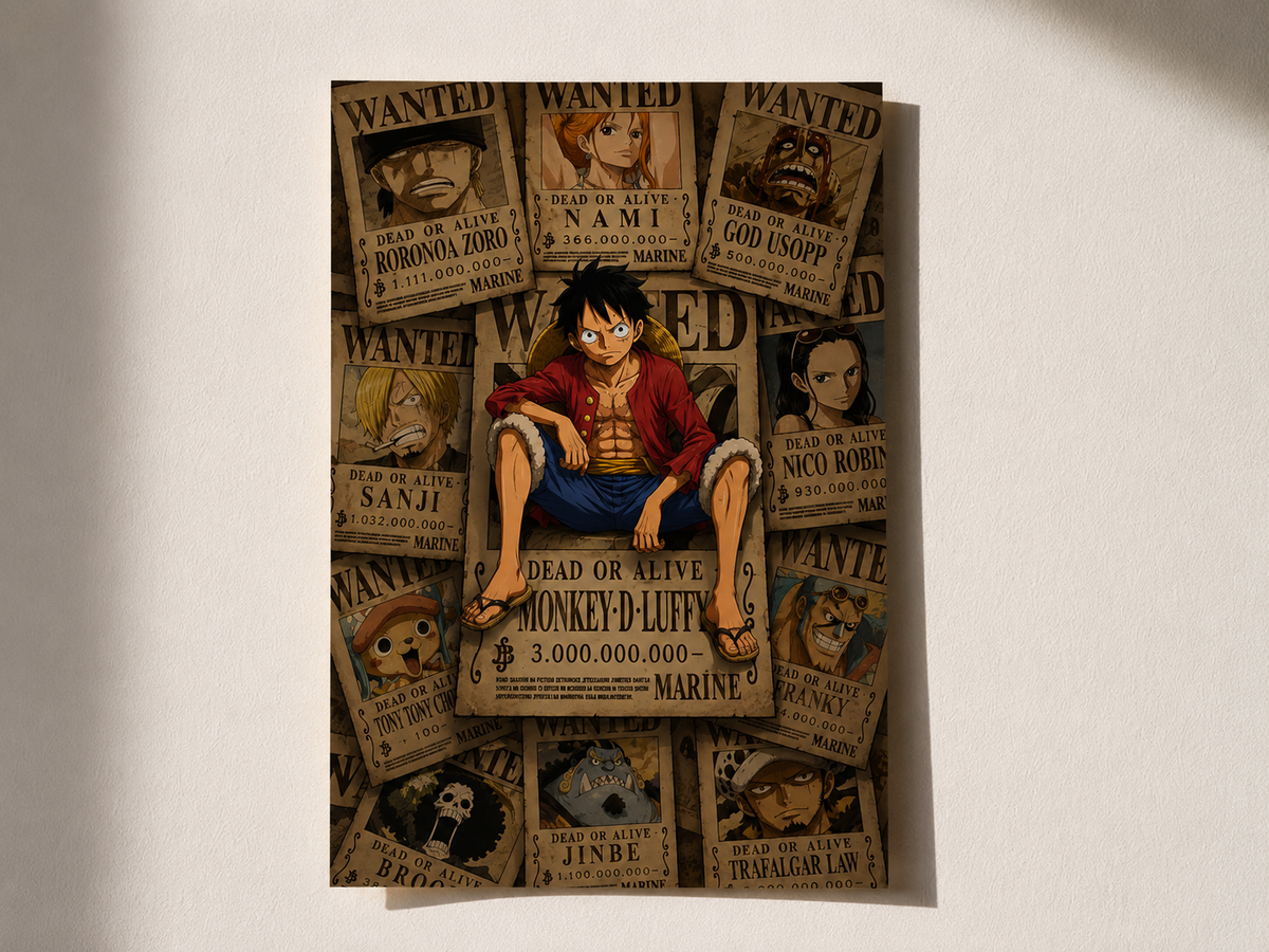 One Piece Wanted Poster Collage – Premium Anime Wall Art