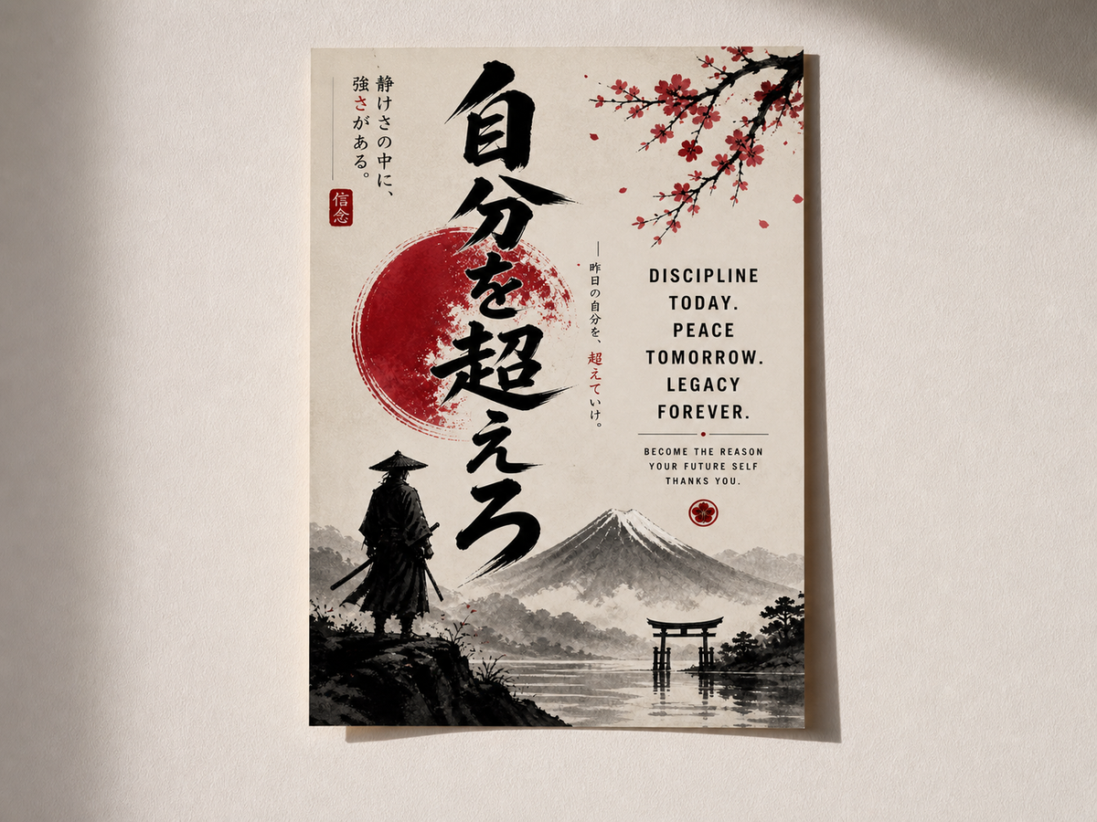 Samurai Spirit Calligraphy Poster – Premium Japanese Wall Art
