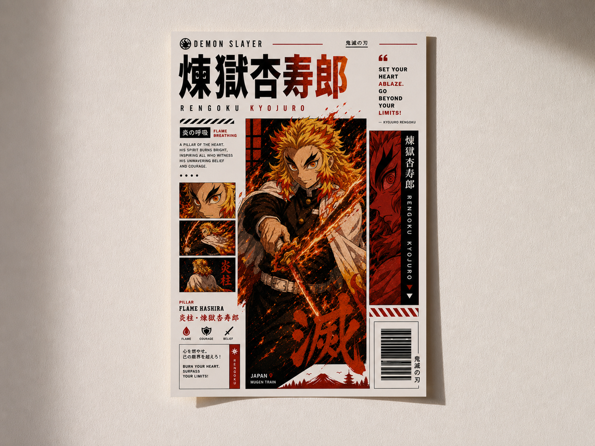 Kyojuro Rengoku Anime Poster | Flame Hashira | Aesthetic A4 Wall Poster