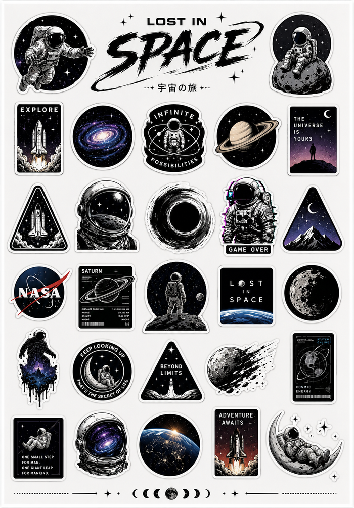 Lost In Space Sticker Sheet – Premium Space Vinyl Stickers