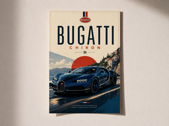 Bugatti Chiron Poster – Premium Retro Supercar Wall Art