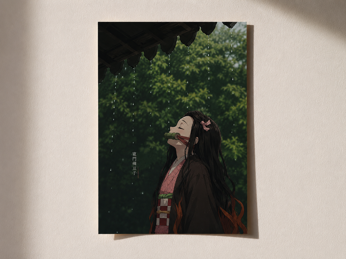Nezuko Rain Aesthetic Poster – Premium Demon Slayer Anime Wall Art