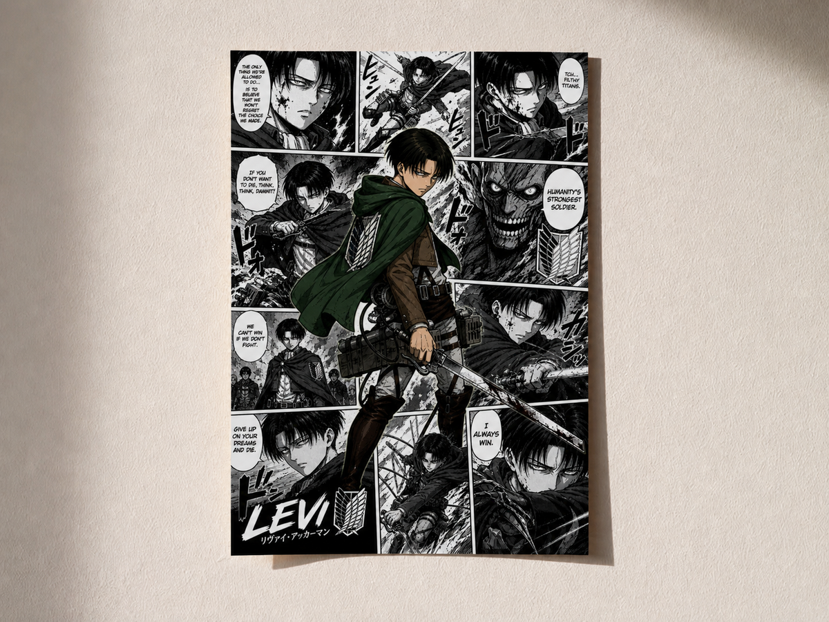 Levi Ackerman Manga Collage Poster – Attack on Titan Anime Wall Art