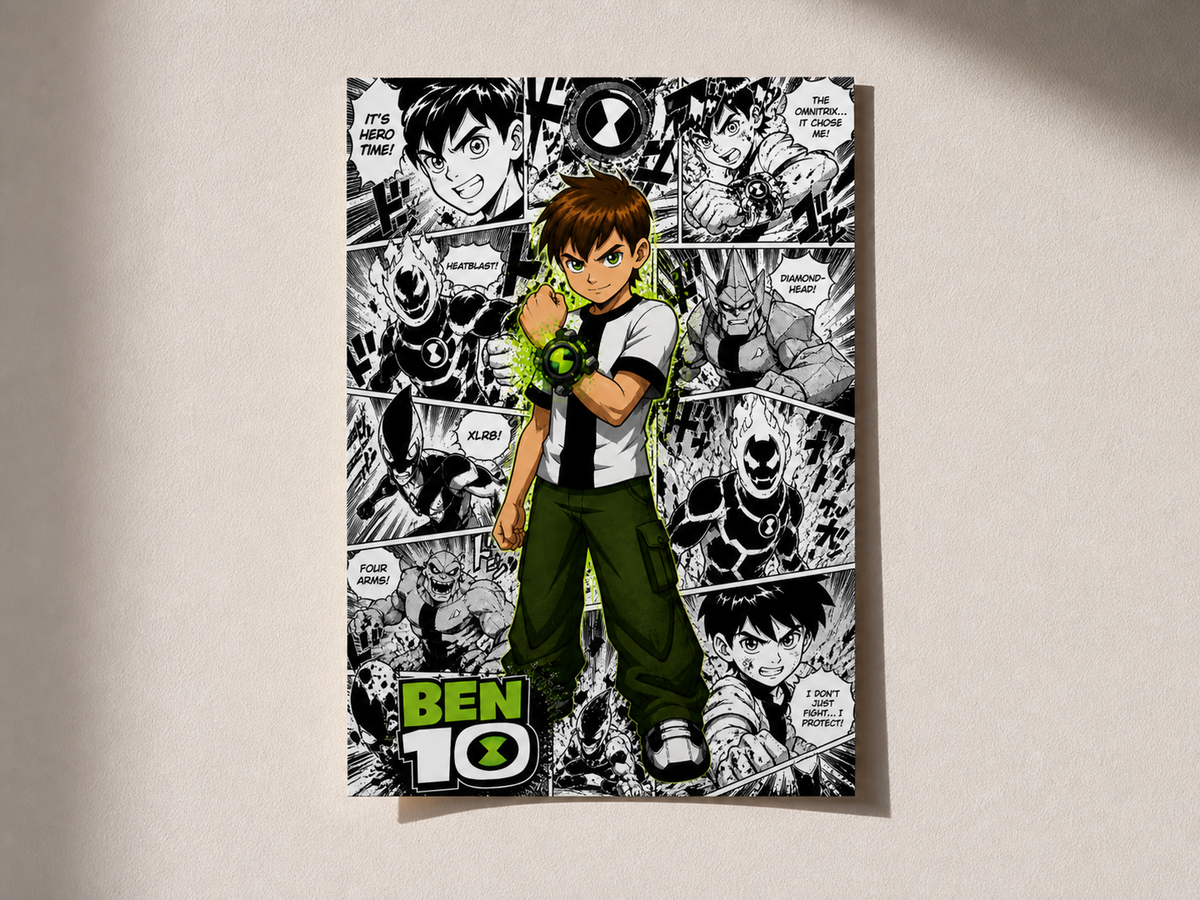 Ben 10 Manga Collage Poster – Ultimate Omnitrix Anime Style Wall Art