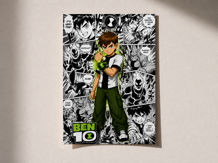 Ben 10 Manga Collage Poster – Ultimate Omnitrix Anime Style Wall Art