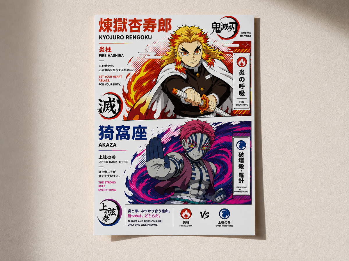Rengoku vs Akaza Poster | Demon Slayer Anime Wall Art