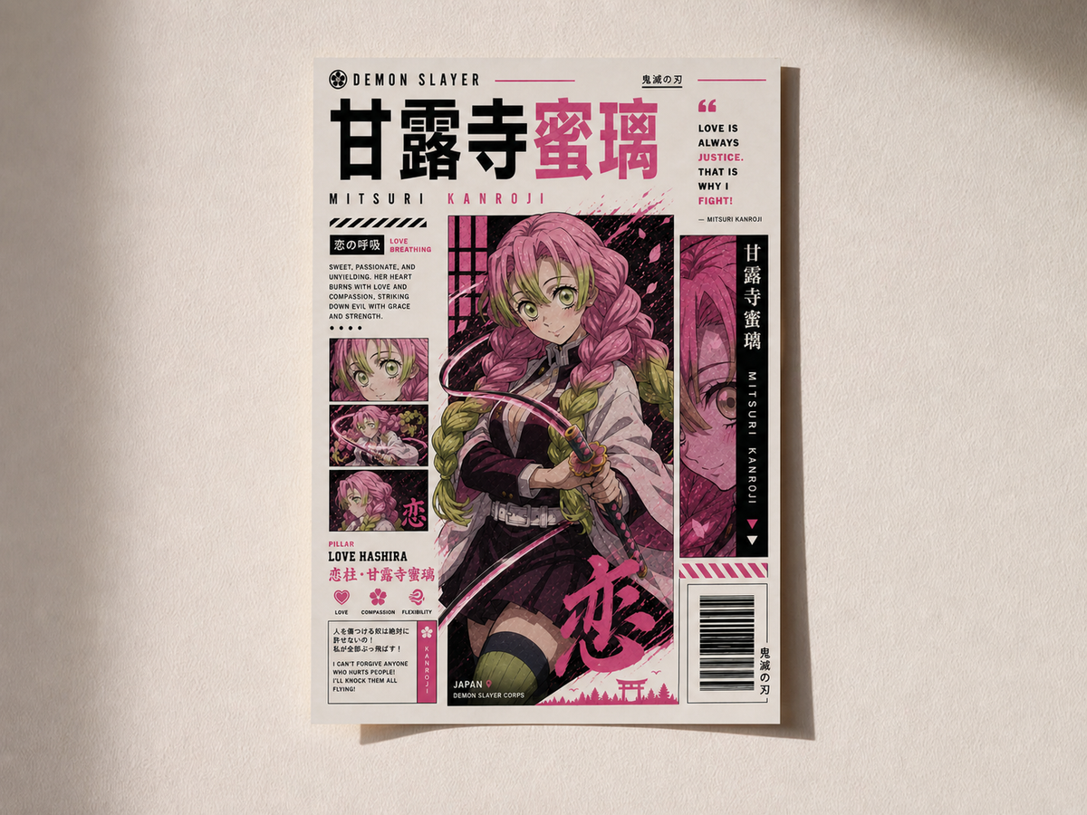 Mitsuri Kanroji Anime Poster | Love Hashira | Aesthetic A4 Wall Poster