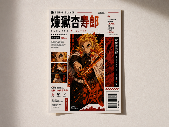 Kyojuro Rengoku Anime Poster | Flame Hashira | Aesthetic A4 Wall Poster