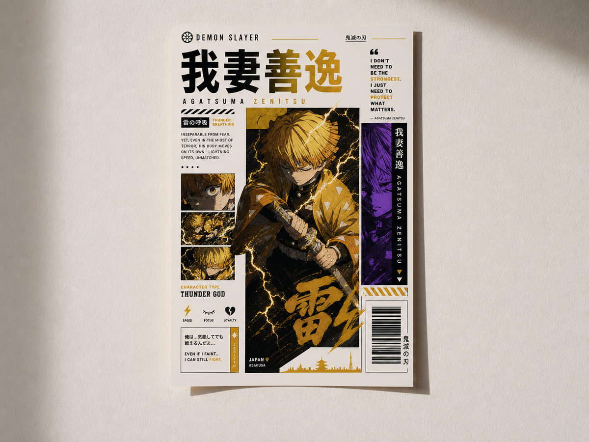 Zenitsu Agatsuma Anime Poster | Thunder Breathing | Aesthetic A4 Wall Poster