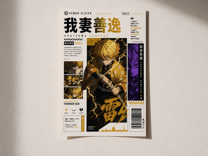 Zenitsu Agatsuma Anime Poster | Thunder Breathing | Aesthetic A4 Wall Poster
