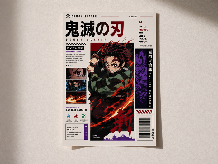 Tanjiro Kamado Anime Poster | Water Breathing | Aesthetic A4 Wall Poster