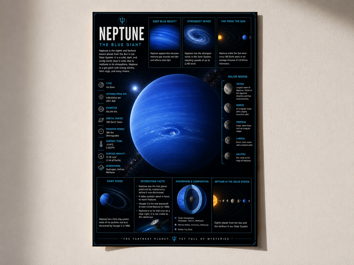 Neptune Planet Poster – Premium A4 Space Wall Art