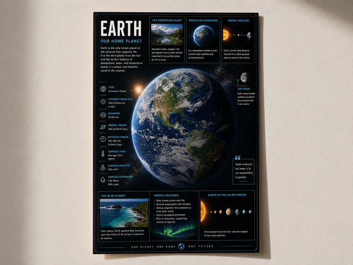 Earth Planet Poster – Premium A4 Space Wall Art