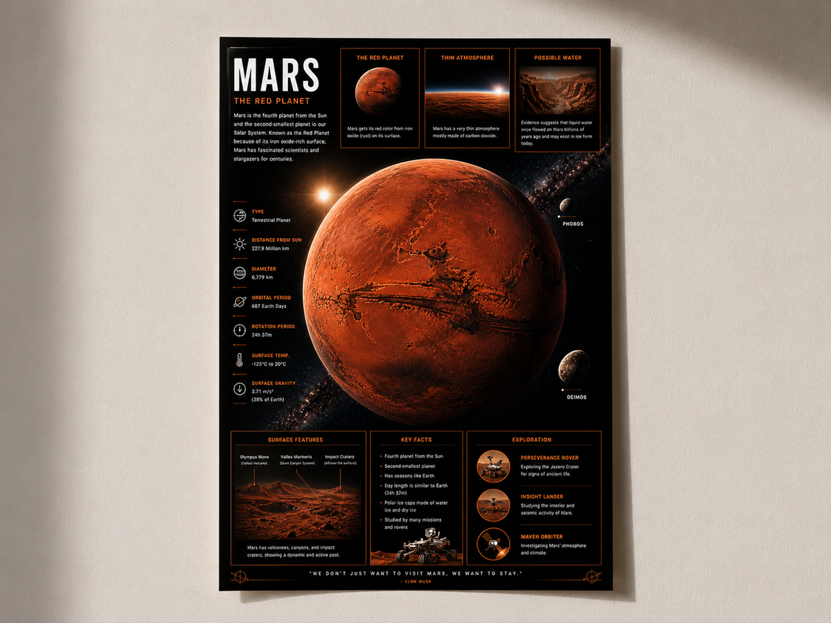 Mars Planet Poster – Premium A4 Space Wall Art