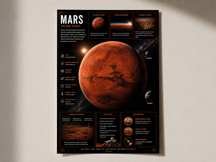 Mars Planet Poster – Premium A4 Space Wall Art