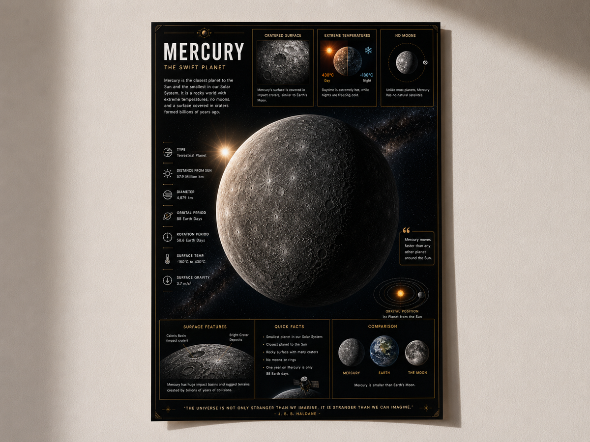Mercury Planet Poster – Premium A4 Space Wall Art
