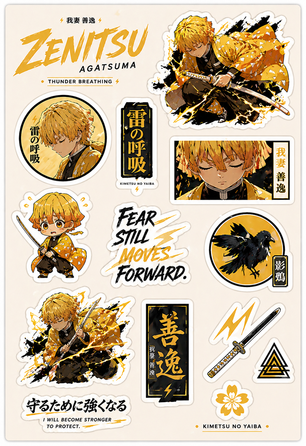 Zenitsu Thunder Breathing Premium Anime Sticker Sheet