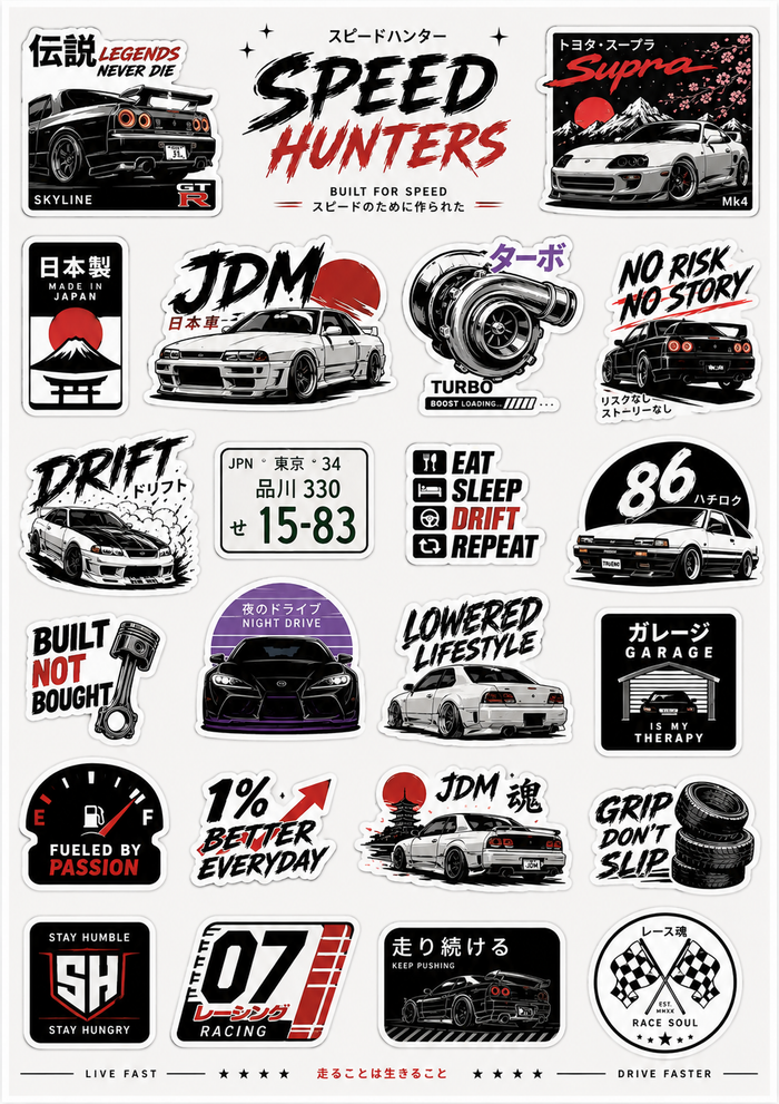 Speed Hunters JDM Sticker Sheet – Premium Car Vinyl Stickers